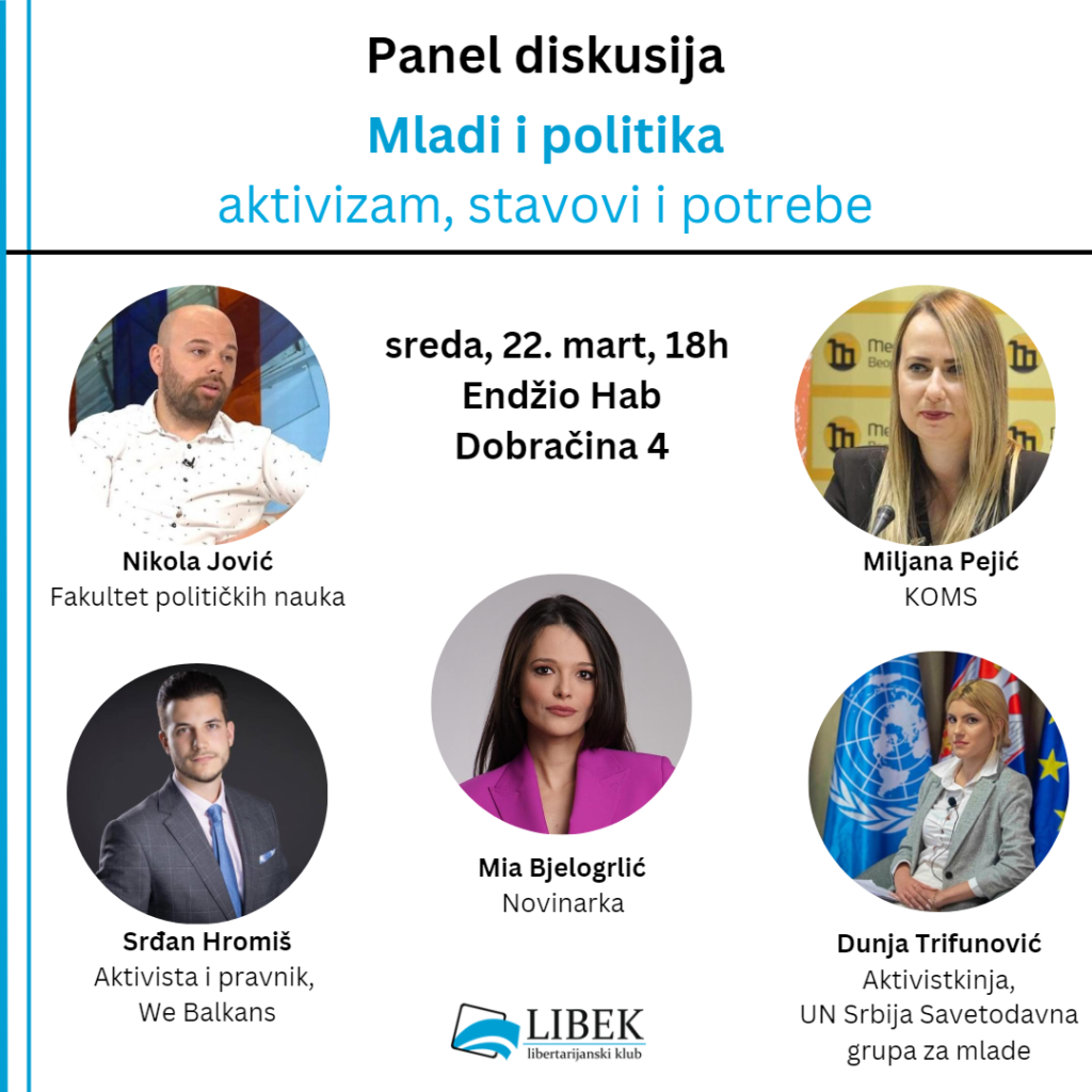 Libekova nova panel diskusija- Mladi i politika (sreda, 22. mart) - Libek